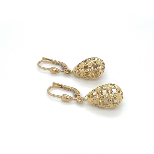 9ct Yellow Gold Filigree Oval Drop Earrings
