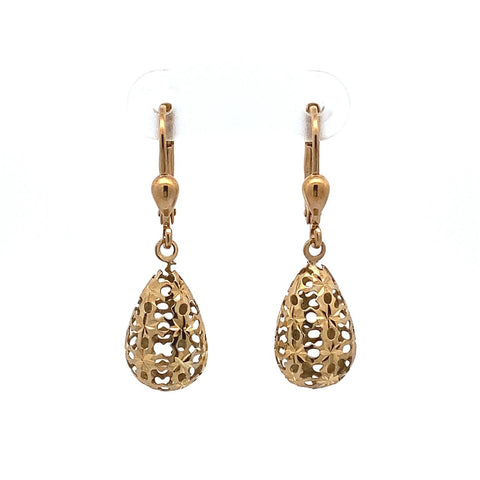 9ct Yellow Gold Filigree Oval Drop Earrings