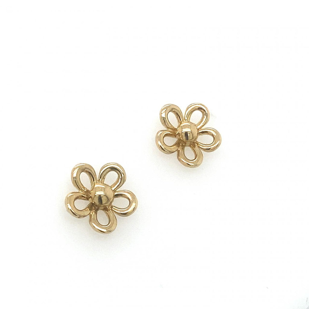 9ct Yellow Gold Simplistic Flower Stud Earrings