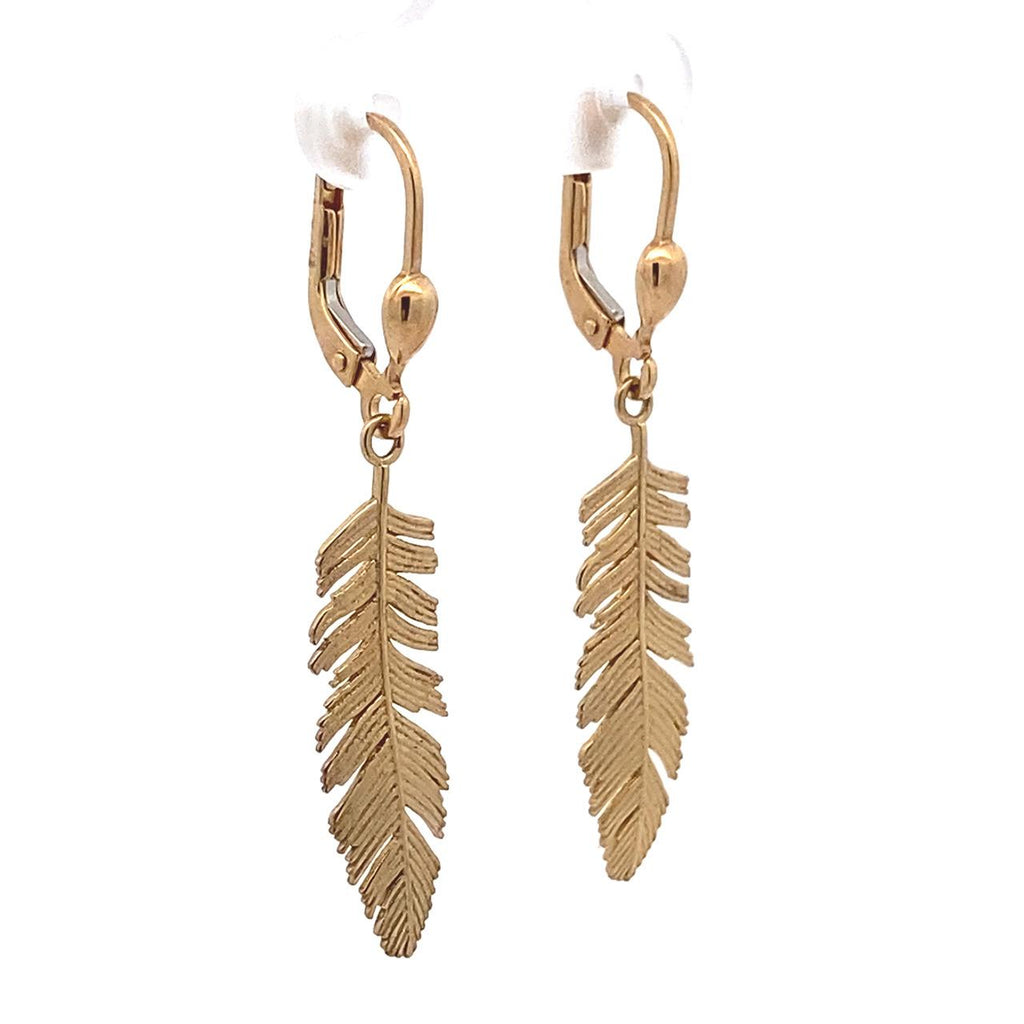 9ct Yellow Gold Leaf Drop Earrings