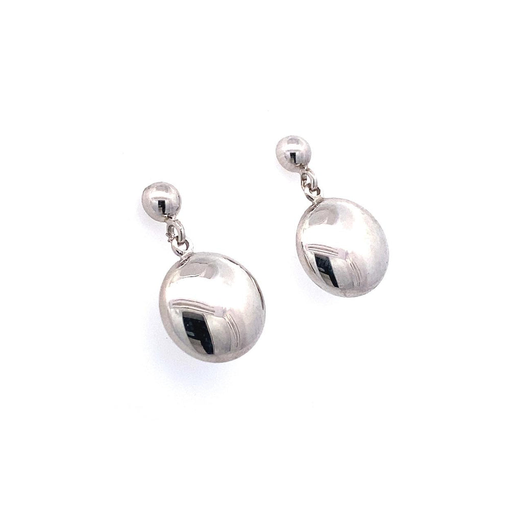 9ct White Gold Shiny Button Drop Stud Earrings