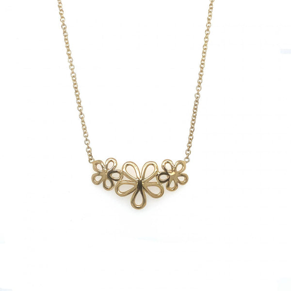9ct Yellow Gold 45cm Trace Link Chain with 3 x Flowers