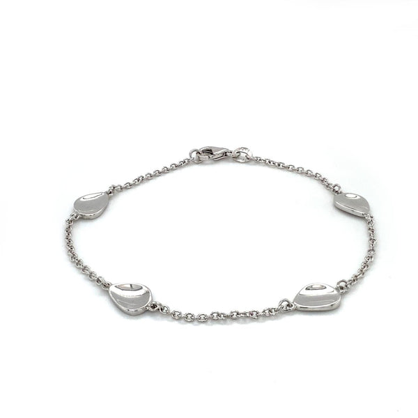  	9ct White Gold Trace Bracelet With Concave Discs 