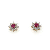 9ct Yellow Gold Natural Ruby and Diamond Cluster Stud Earrings