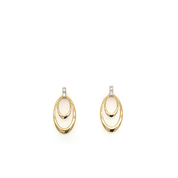 9ct Yellow Gold Double Oval Diamond Set Stud Earrings 