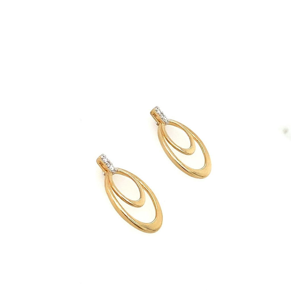 9ct Yellow Gold Double Oval Diamond Set Stud Earrings