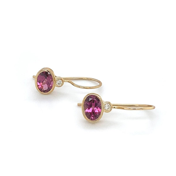  	9ct Yellow Gold Rhodalite Garnet And Diamond Hook Earrings