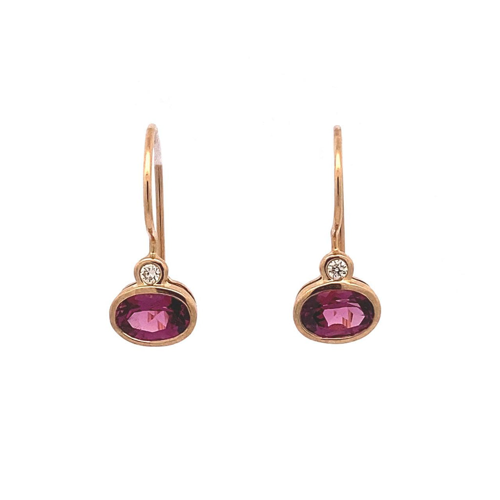  	9ct Yellow Gold Rhodalite Garnet And Diamond Hook Earrings