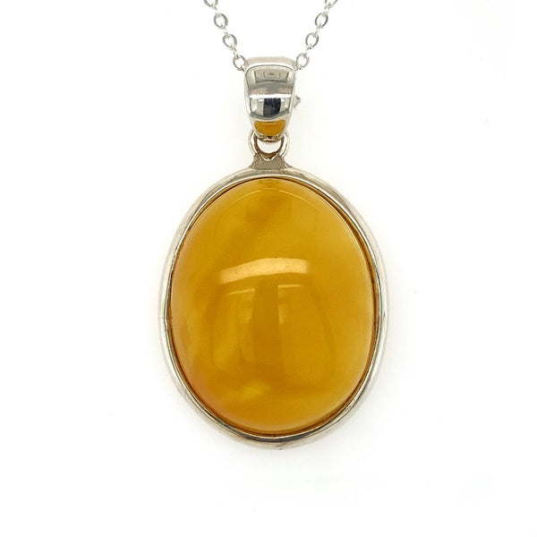 Sterling Silver Oval Butterscotch Amber Pendant