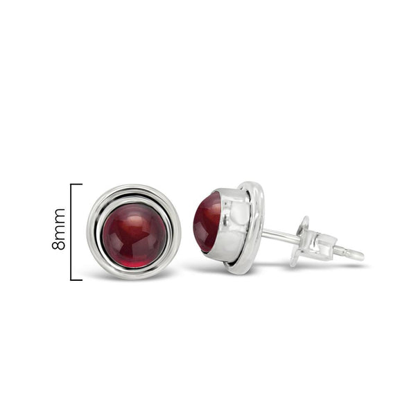 Sterling Silver Garnet Round 8mm Stud Earrings