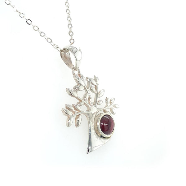  	Sterling Silver Garnet Tree of Life Pendant