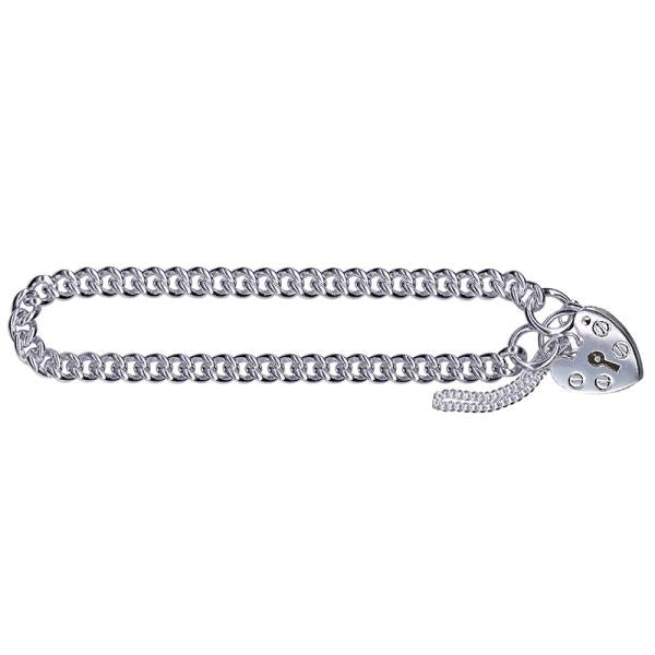 Sterling Silver Solid Curb Link Padlock Bracelet 