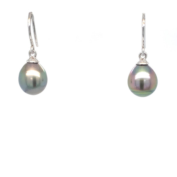 9ct White Gold Tahitian Pearl Drop Hook Earrings