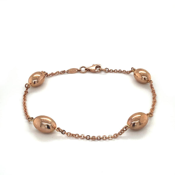 9ct Rose Gold Trace Link Bracelet With Oval Shiny Balls