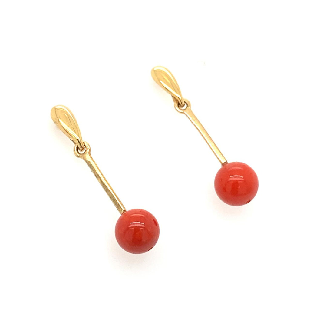 9ct Yellow Gold Coral Long Drop Earrings