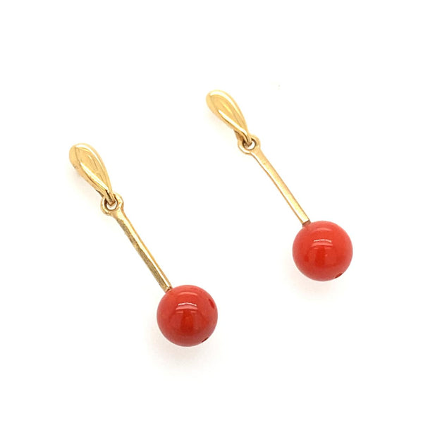9ct Yellow Gold Coral Long Drop Earrings