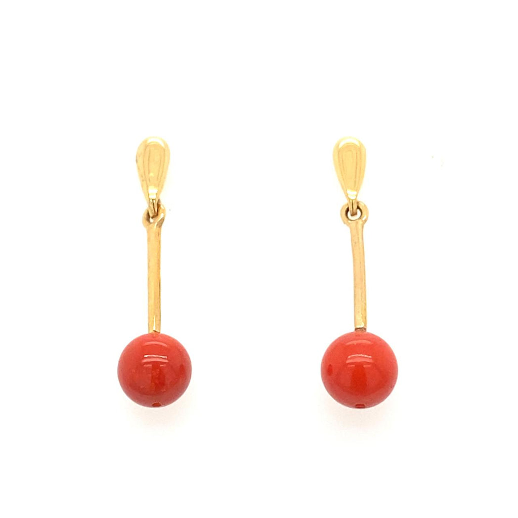 9ct Yellow Gold Coral Long Drop Earrings