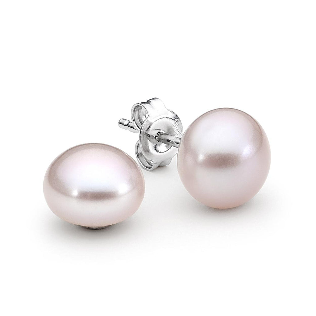 Sterling silver pink 7mm button Freshwater Pearl stud Earrings