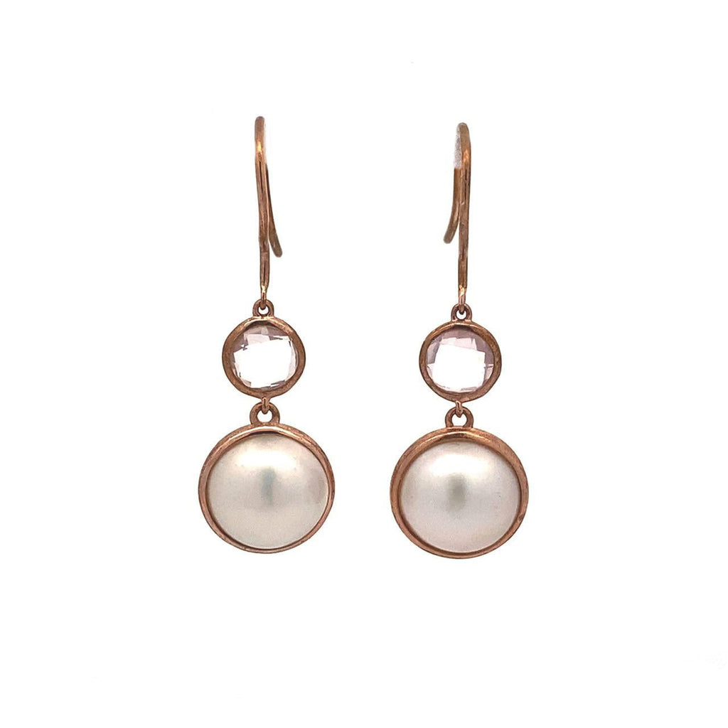 9ct Rose Gold Mabe Pearl And Rose Quartz Earrings 