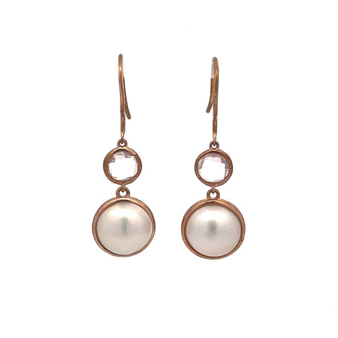 9ct Rose Gold Mabe Pearl And Rose Quartz Earrings 