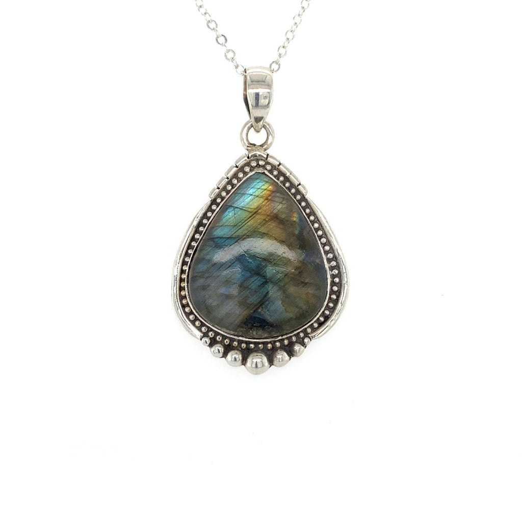 Sterling Silver Labradorite Teardrop Cabochon Pendant