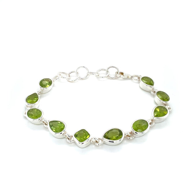 Sterling Silver Bezel Set Peridot Bracelet 