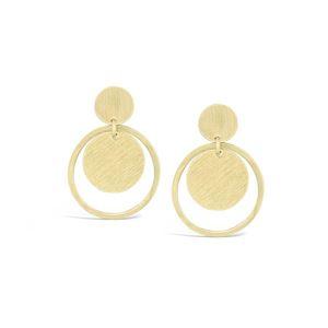 Brushed Yellow Gold Plated Circle Stud Earrings, 35 x 24mm