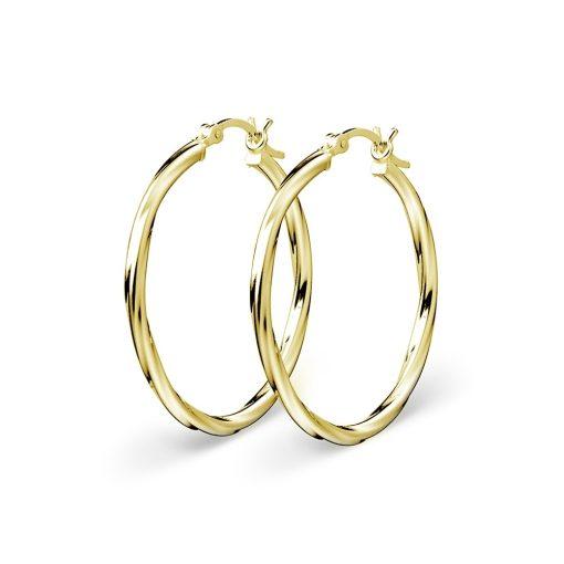 Yellow Gold Plated round tube plain Hoop Earrings, 30mm 