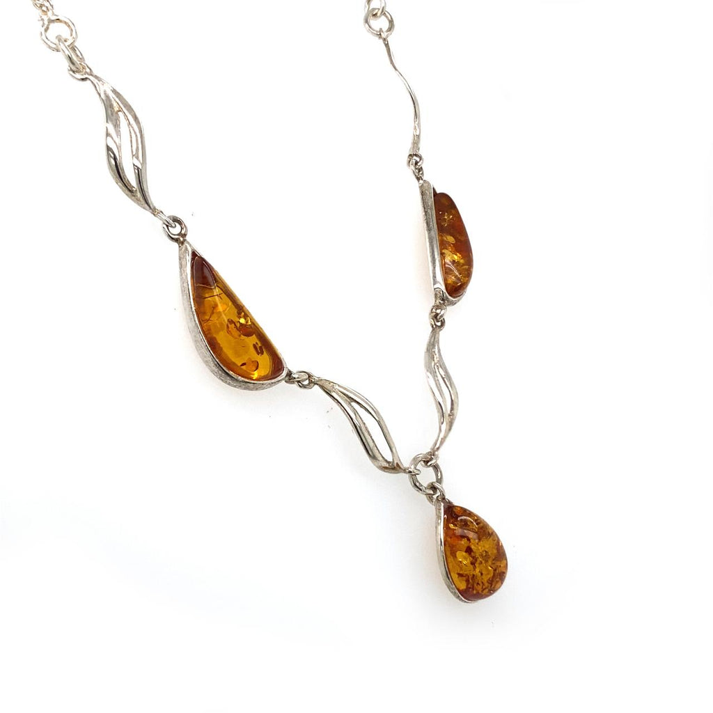 Sterling Silver 3 x Amber Necklace