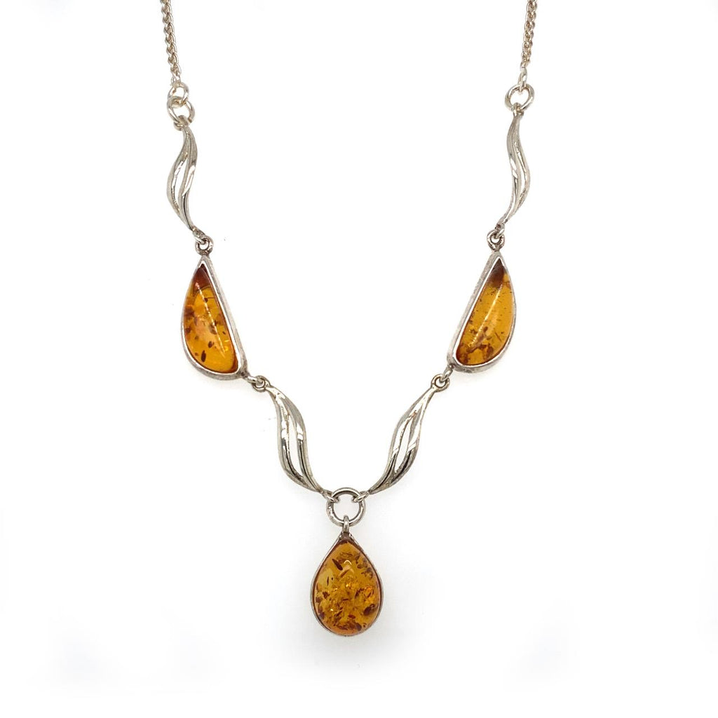 Sterling Silver 3 x Amber Necklace