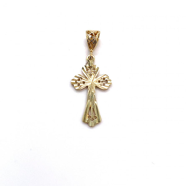 9ct Yellow Gold Cross Charm With Decorated Bail