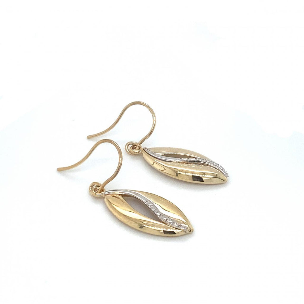 9ct 2tone Diamond Set Marquise Shape Hook Earrings