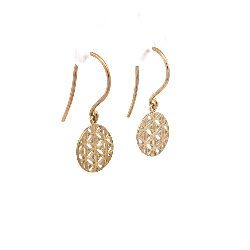  	9ct Yellow Gold Flower Of Life Hook Earrings