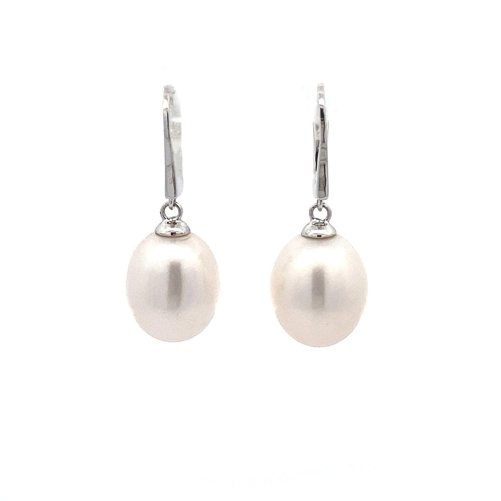 9ct White Gold White Drop Freshwater Pearl Earrings 
