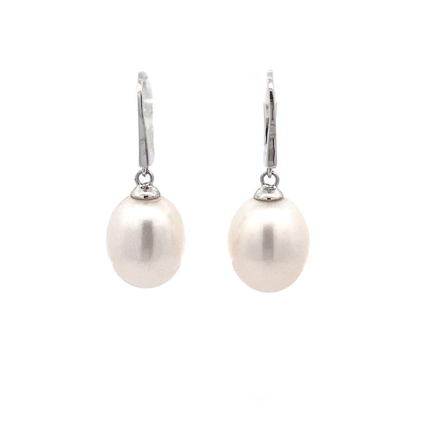 9ct White Gold White Drop Freshwater Pearl Earrings 