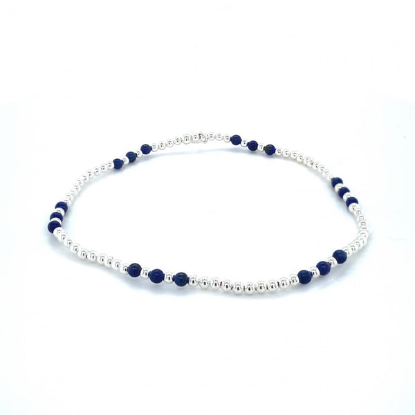 Sterling Silver Elastic Ball Bracelet With Lapis