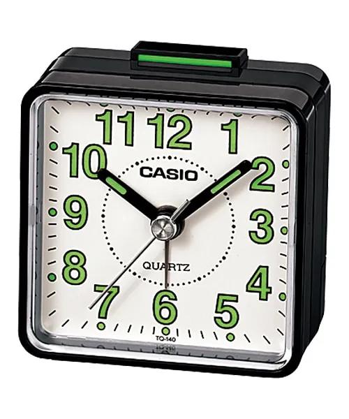 Casio Compact Travel Alarm Clock, black case with white dial