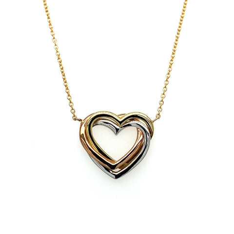  	9ct 3 Tone Heart Necklace 