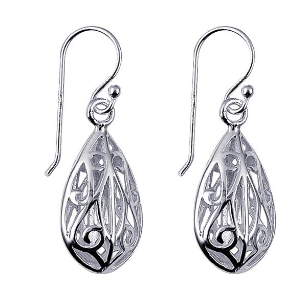 Sterling Silver Filigree Drop Hook Earrings