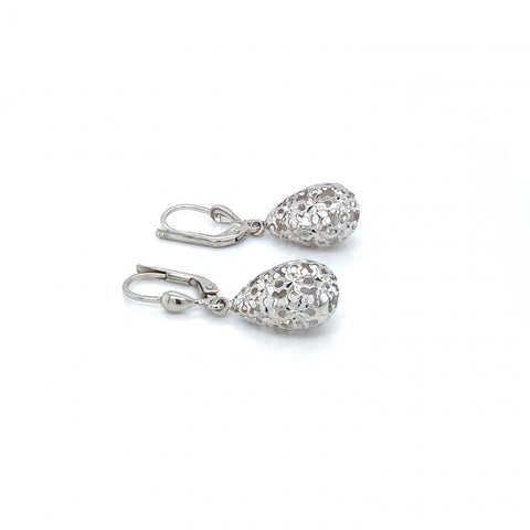 9ct White Gold Filigree Oval Drop Earrings