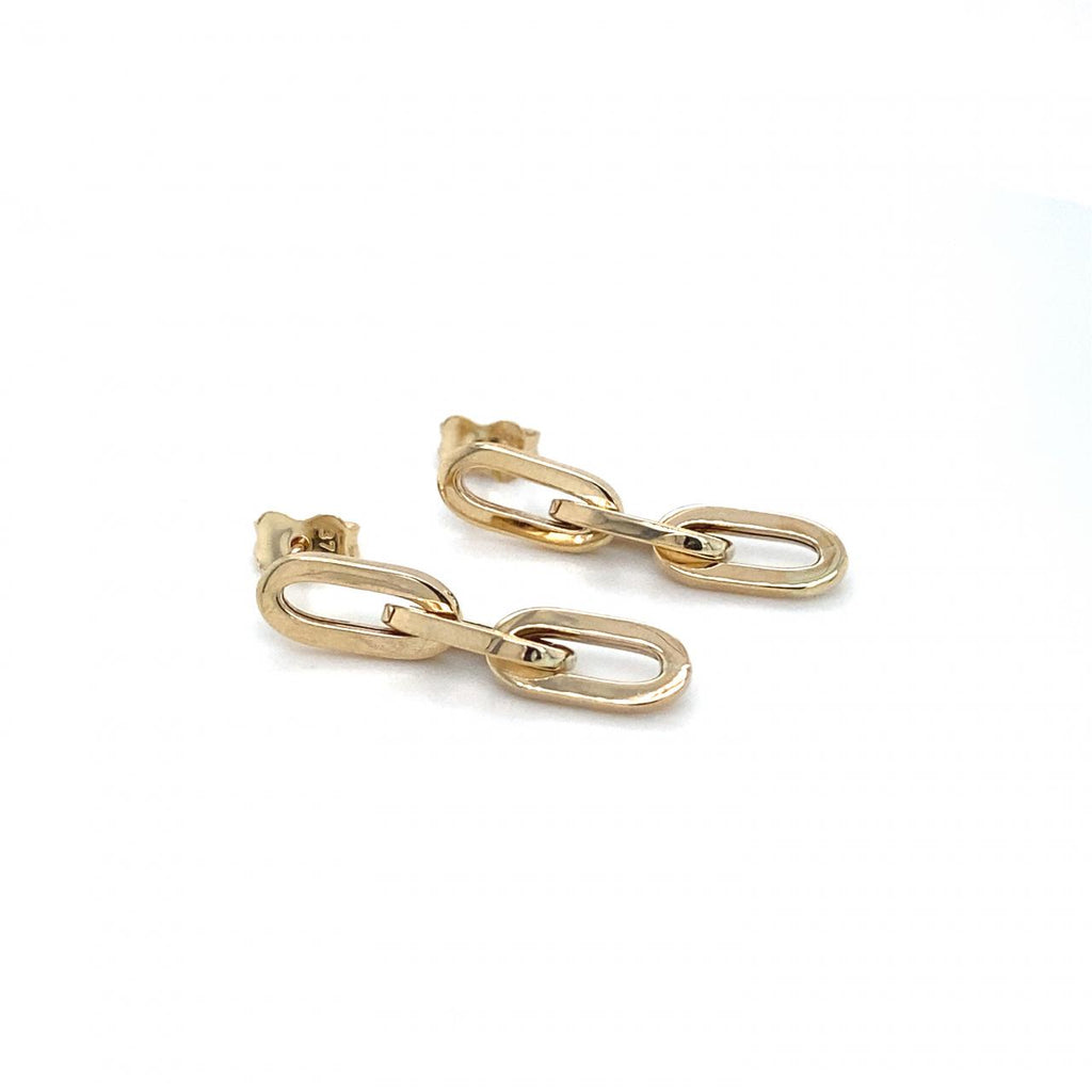 9ct Yellow Gold Oblong Link Drop Earring