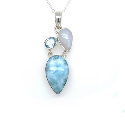 Sterling Silver Larimar, Moonstone and Blue Topaz Pendant