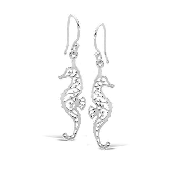 Sterling Silver Filagry Seahorse Earrings, 45mm