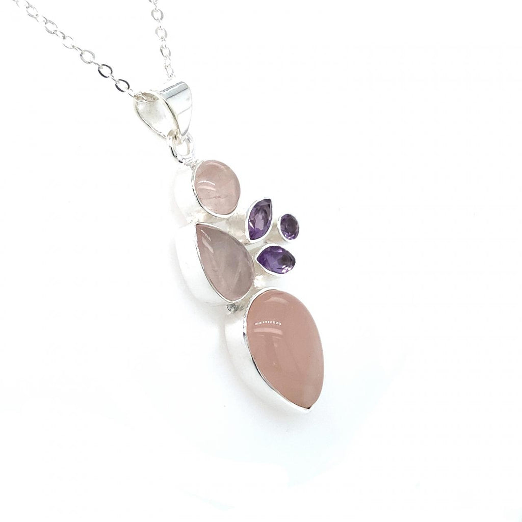 Sterling Silver Rose Quartz and Amethyst Pendant