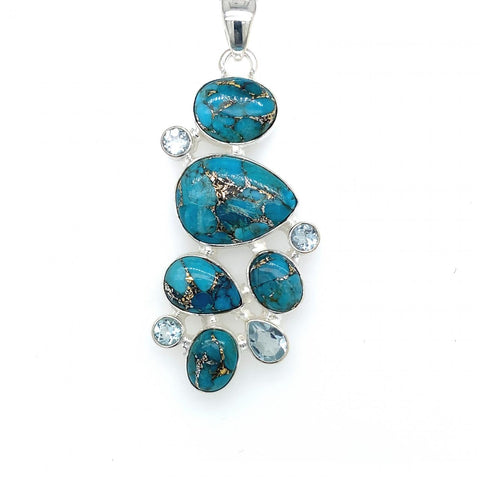 Sterling Silver Multi Turquoise and Blue Topaz Pendant