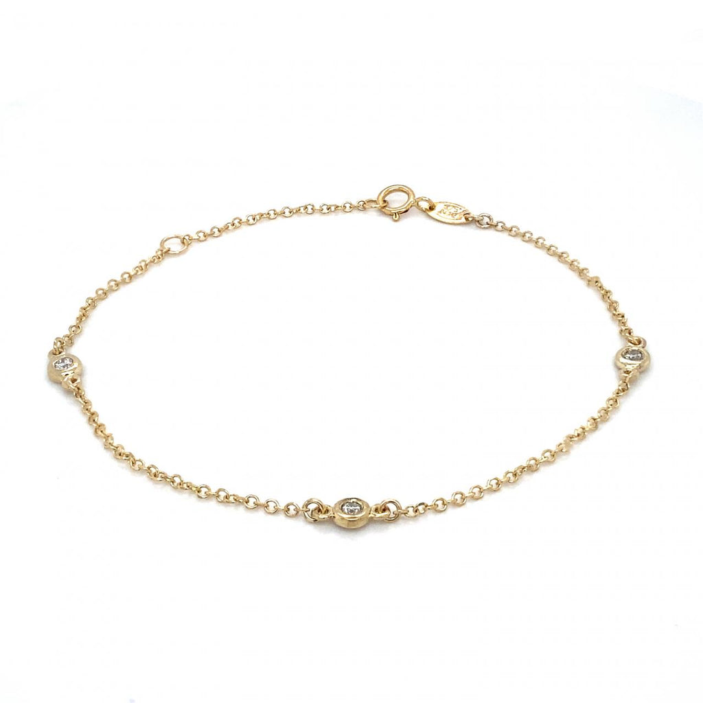 9ct Yellow Gold Cable Link Bracelet with 3 x Diamonds