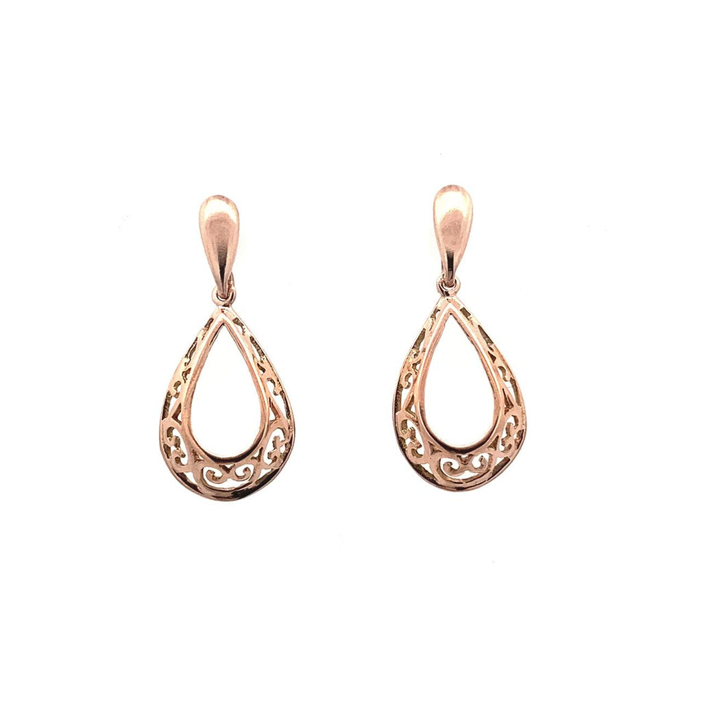 9ct Rose Gold Filigree Design Drop Earrings 