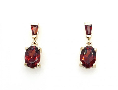 9ct Yellow Gold Garnet Drop Earrings