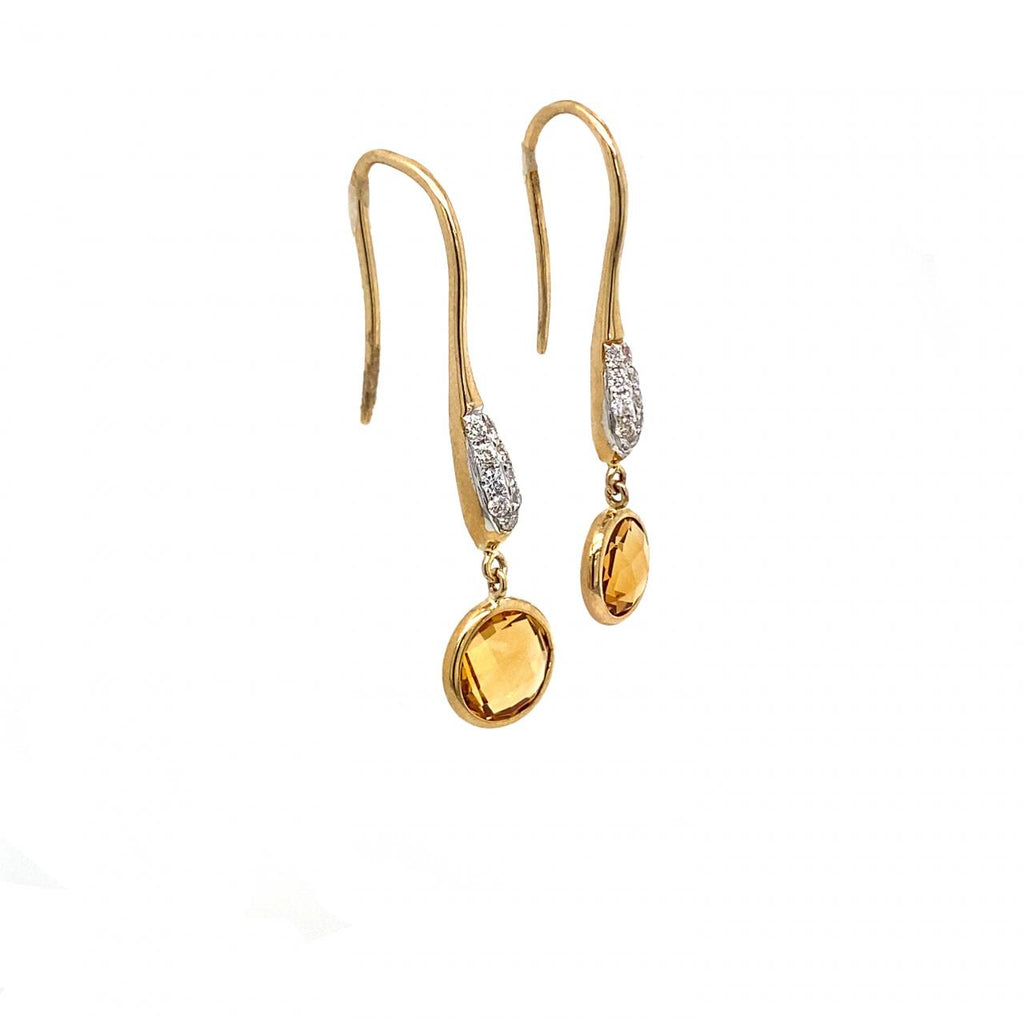 9ct Yellow Gold Citrine And Diamond Drop Earrings