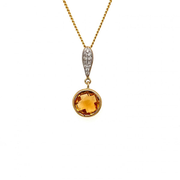 9ct Yellow Gold Citrine And Diamond Pendant